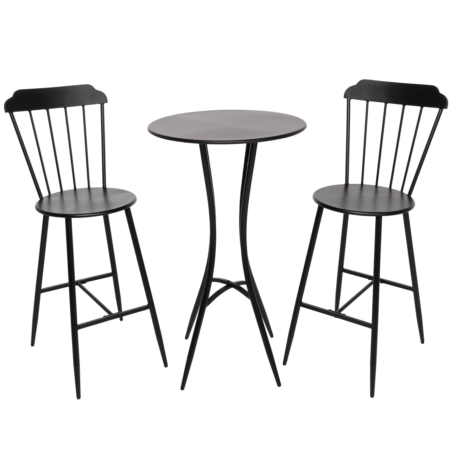 VESTIAMO CASA GIARDINO - Set giardino Bistrot tavolo rotondo 60 cm e 2 sedie in metallo Nero